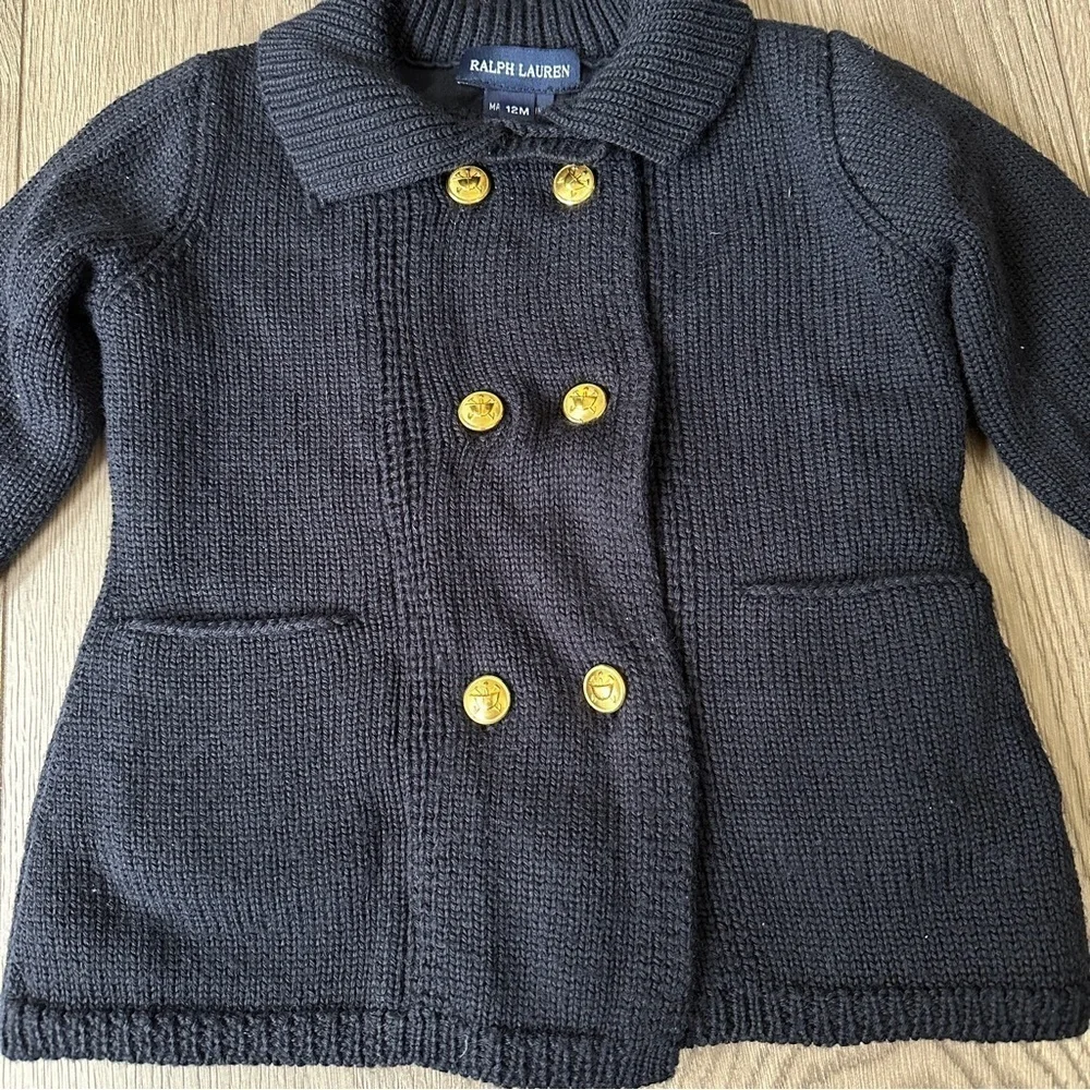RALPH LAUREN 100% Wool Baby Cardigan Sweater Jacket Navy 12 Months